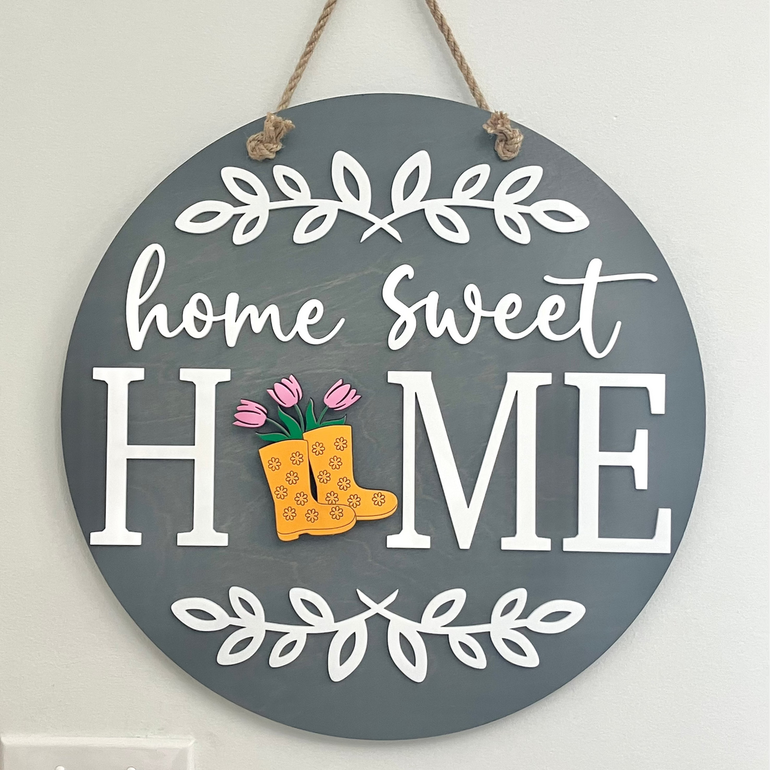 Rain Boots with Tulips Insert For ROUND Welcome Sign