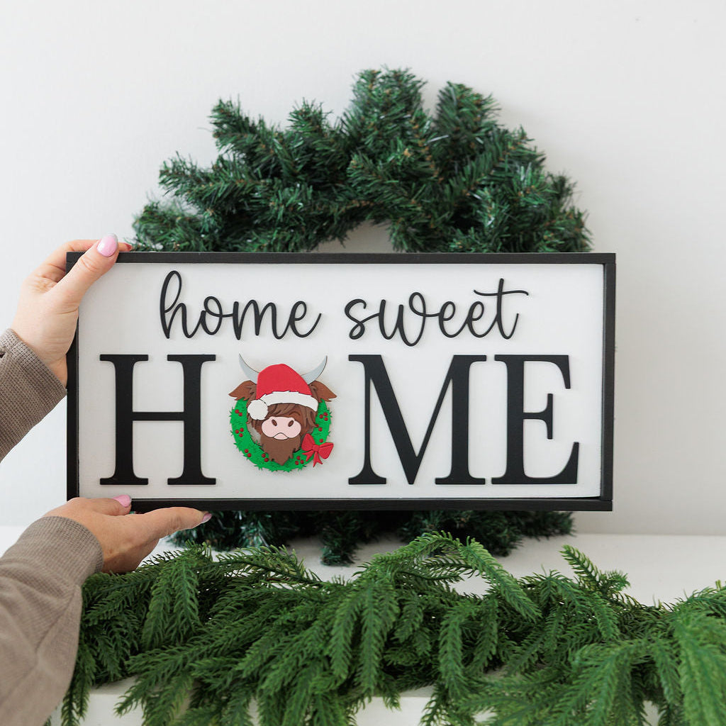 Christmas Highland Cow Insert For ROUND Welcome Sign